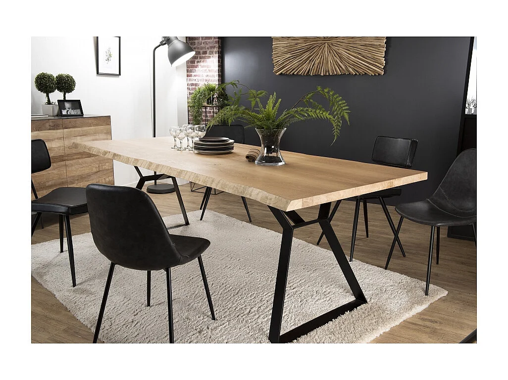 MAXENCE - Table à manger rect. 230x100cm bois chêne pieds métal noir