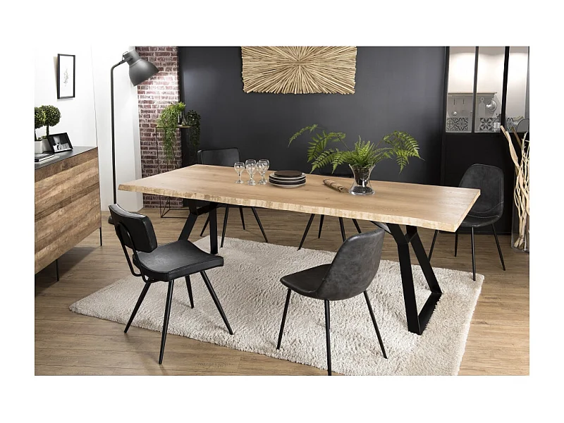 MAXENCE - Table à manger rectangulaire 230x100cm bois chêne pieds métal noir