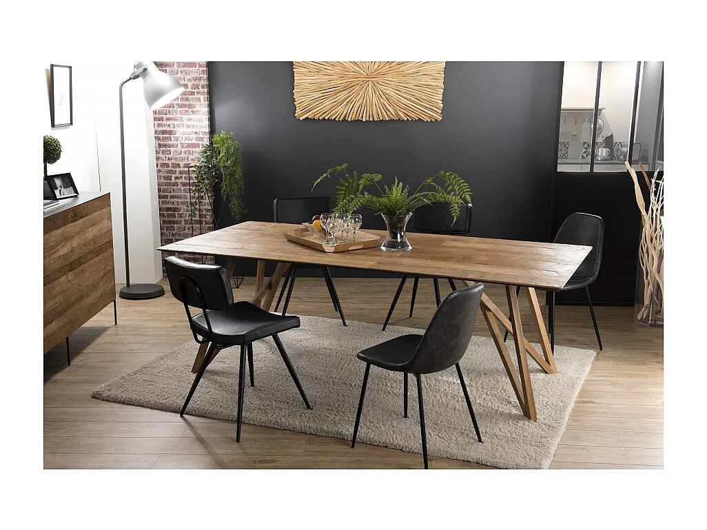 MAXENCE - Table à manger rect. 220x100cm bois teck recyclé pieds teck