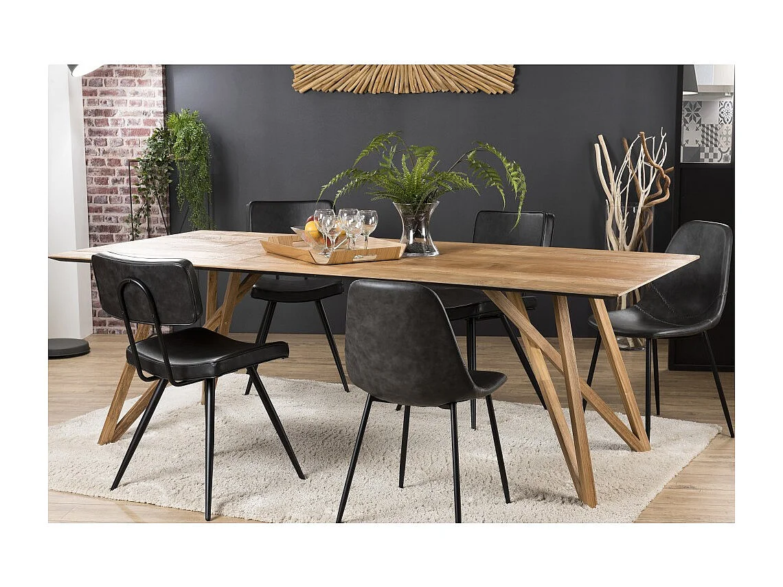 MAXENCE - Table à manger rect. 220x100cm bois teck recyclé pieds teck