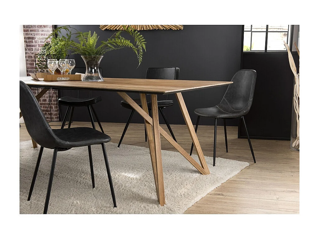 MAXENCE - Table à manger rect. 220x100cm bois teck recyclé pieds teck