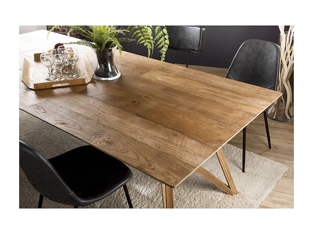 MAXENCE - Table à manger rect. 220x100cm bois teck recyclé pieds teck
