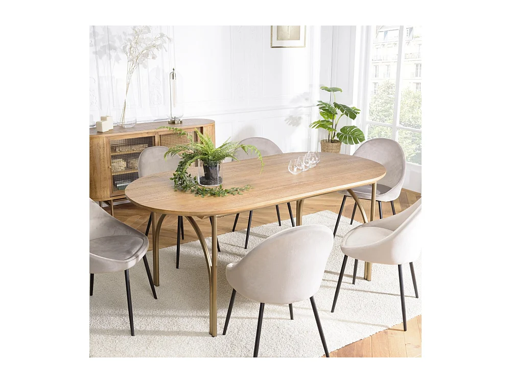 YSEULT - Table à manger ovale 6 personnes 180x90cm bois peuplier couleur naturelle