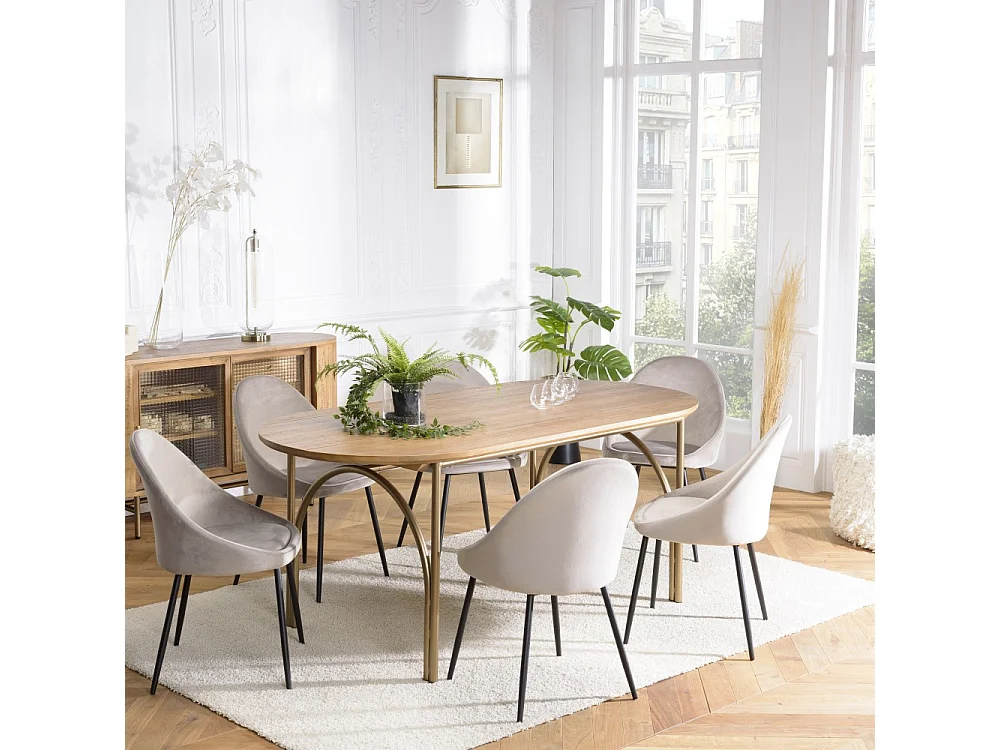 YSEULT - Table à manger ovale 6 personnes 180x90cm bois peuplier couleur naturelle