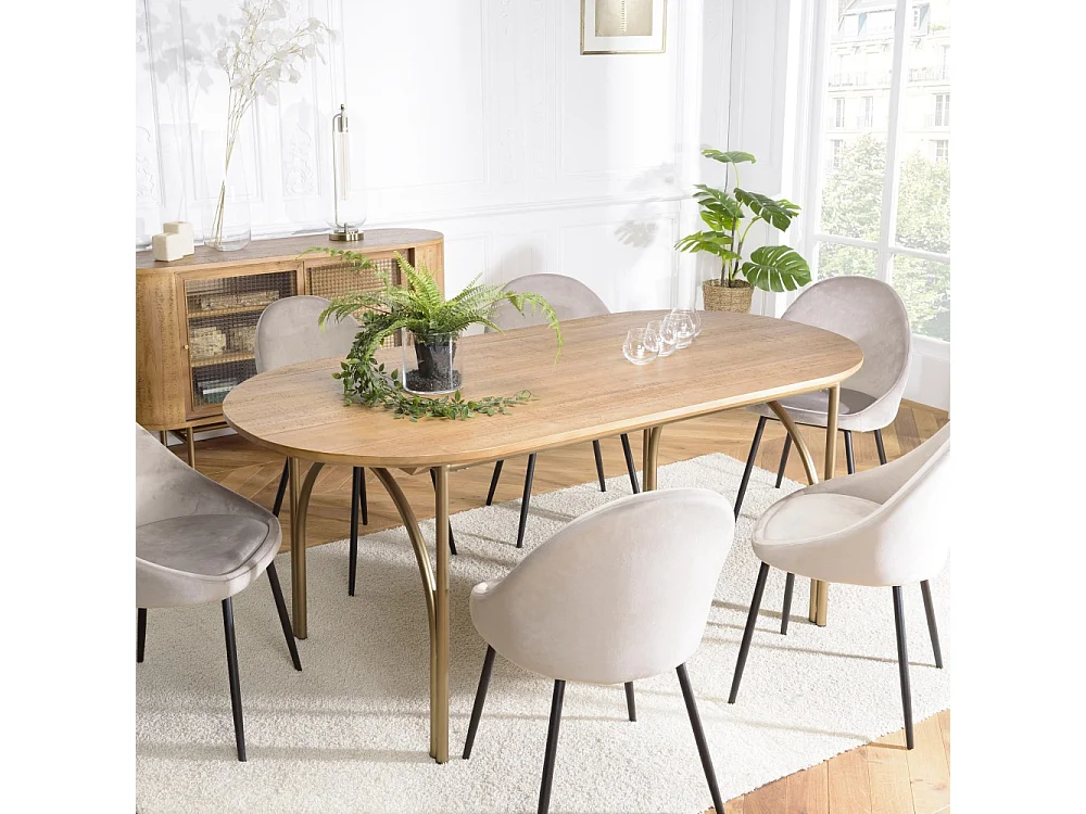 YSEULT - Table à manger ovale 6 personnes 180x90cm bois peuplier couleur naturelle