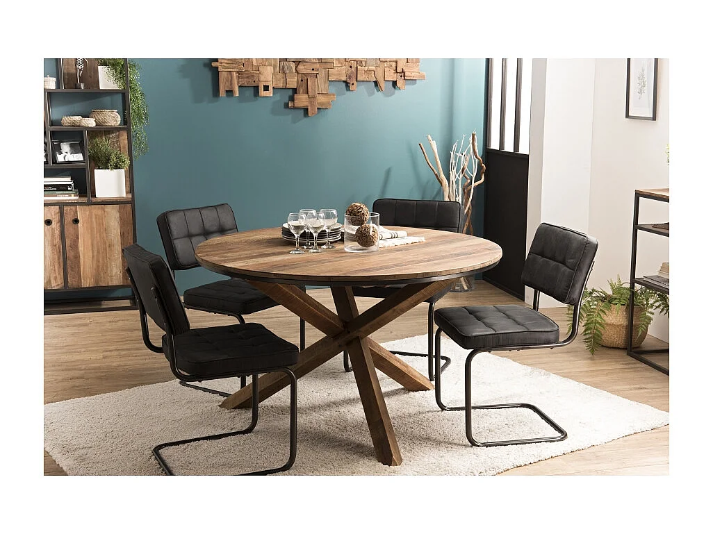 SIXTINE - Table à manger 130x130cm pieds bois de Teck recyclé marron