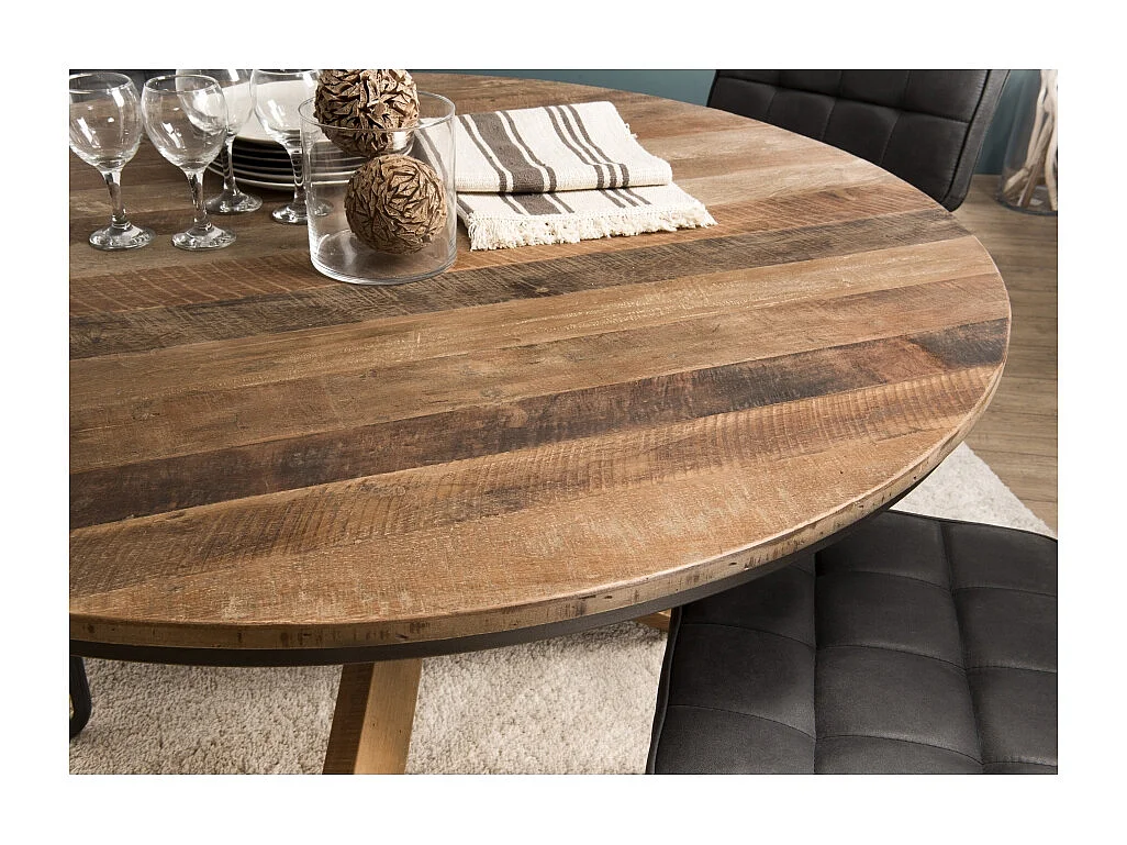 SIXTINE - Table à manger 130x130cm pieds bois de Teck recyclé marron