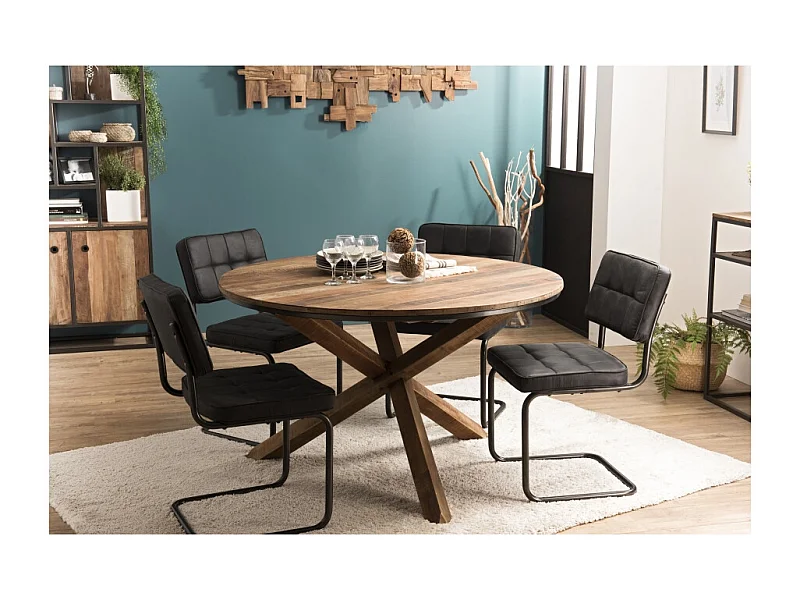 SIXTINE - Table à manger 130x130cm pieds bois de Teck recyclé marron