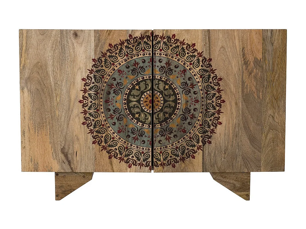 INDRA - Buffet bois Manguier 83x45cm 2 portes 2 étagères Colombo