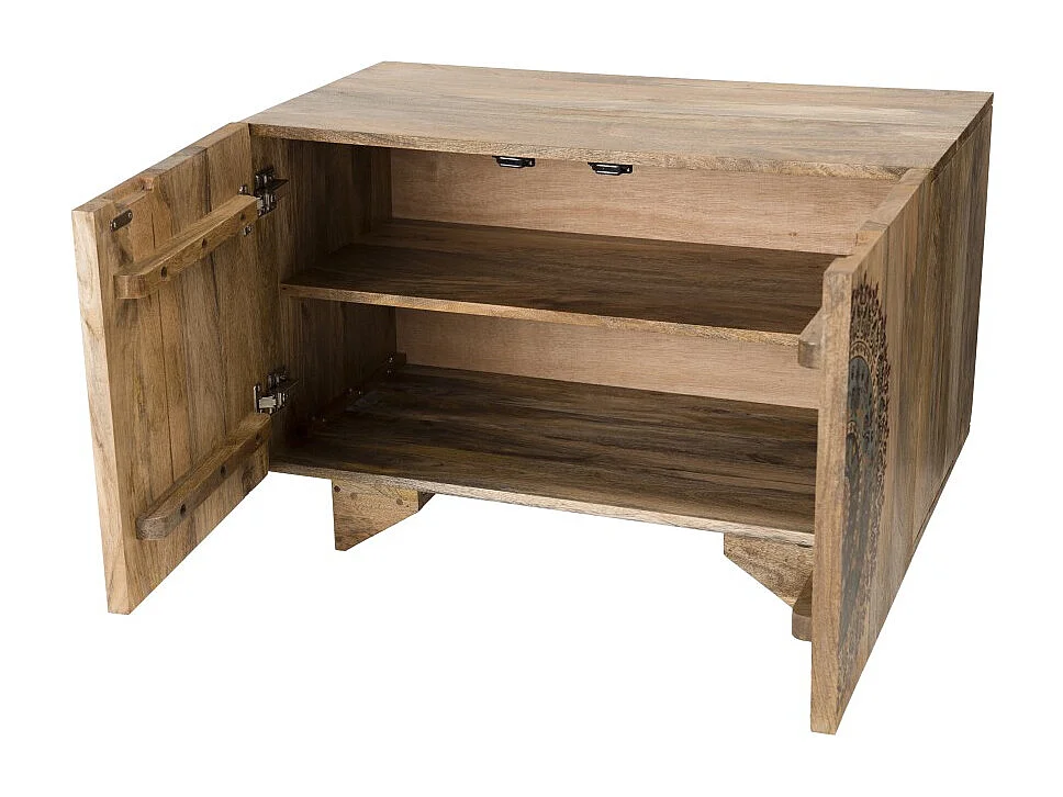 INDRA - Buffet bois Manguier 83x45cm 2 portes 2 étagères Colombo