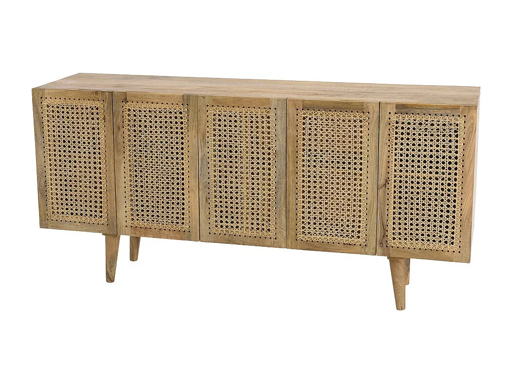 ISA - Buffet marron 5 portes bois manguier cannage couleur beige