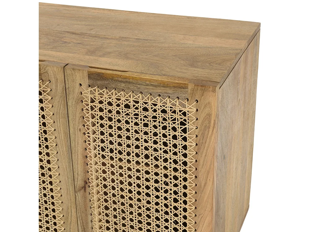 ISA - Buffet marron 5 portes bois manguier cannage couleur beige