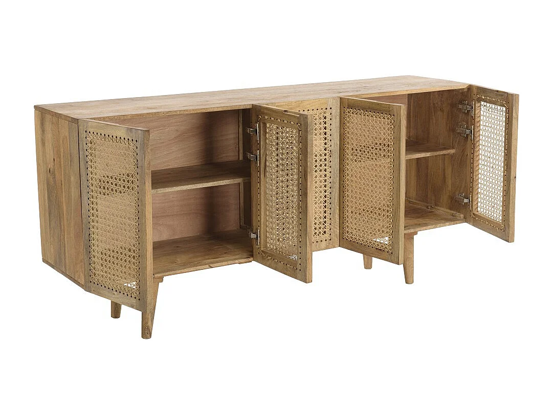 ISA - Buffet marron 5 portes bois manguier cannage couleur beige