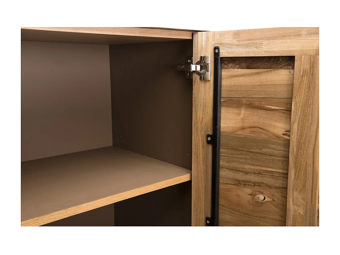 MAXENCE - Buffet naturel et noir 3 portes bois Teck recyclé pieds gris