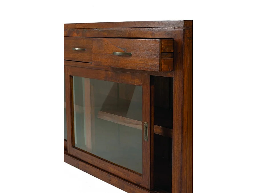 EDEN - Buffet marron 2 portes coulissantes vitrées 3 tiroirs bois Mindi