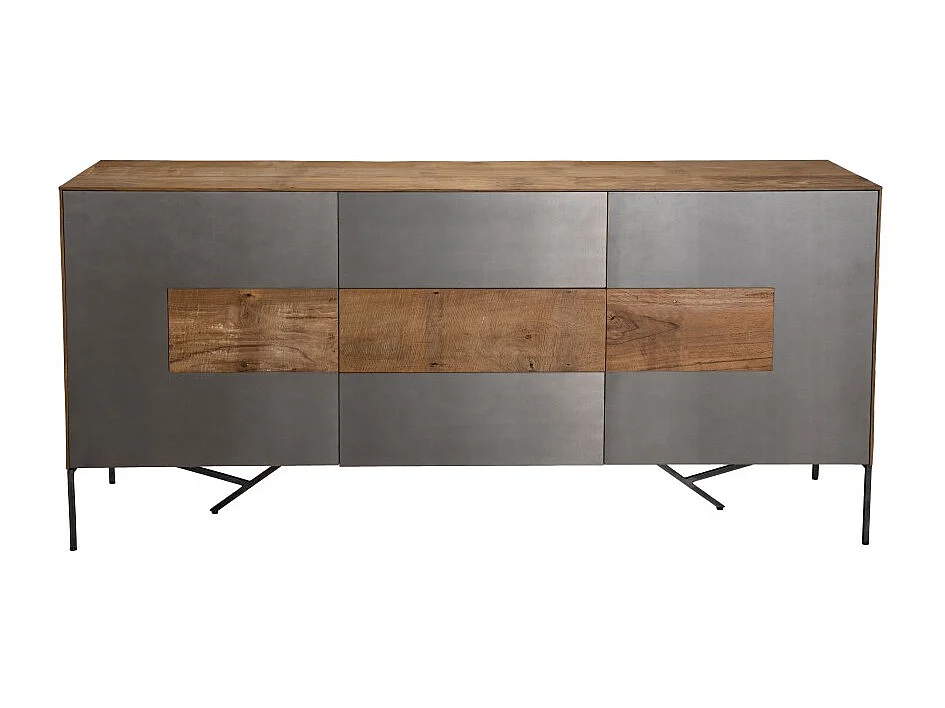 MAXENCE - Buffet 2 portes 3 tiroirs bois Teck recyclé pieds métal gris