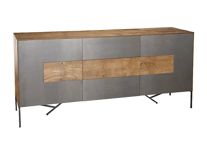 MAXENCE - Buffet 2 portes 3 tiroirs bois Teck recyclé pieds métal gris
