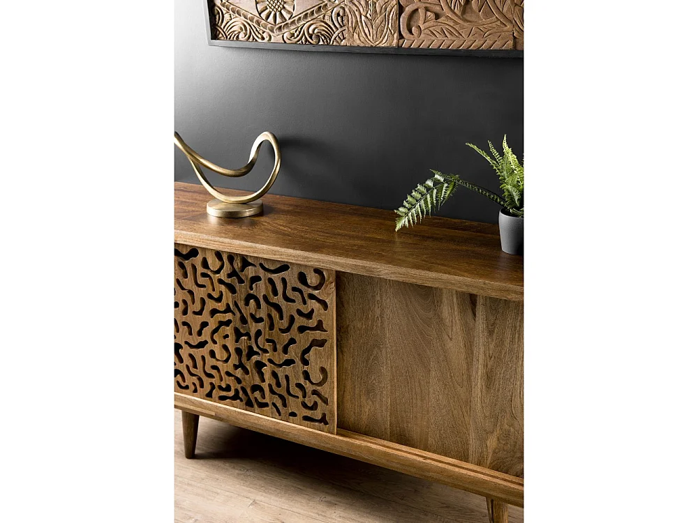 INDRA - Buffet bois Manguier 160x45cm 2 portes coulissantes 1 étagère Jaipur