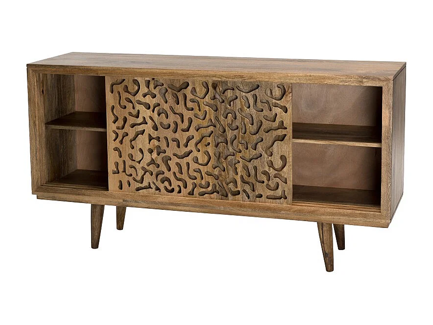 INDRA - Buffet bois Manguier 160x45cm 2 portes coulissantes 1 étagère Jaipur