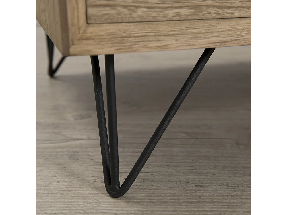 MARGAUX - Buffet bois naturel 1 porte 3 tiroirs pieds épingles noir