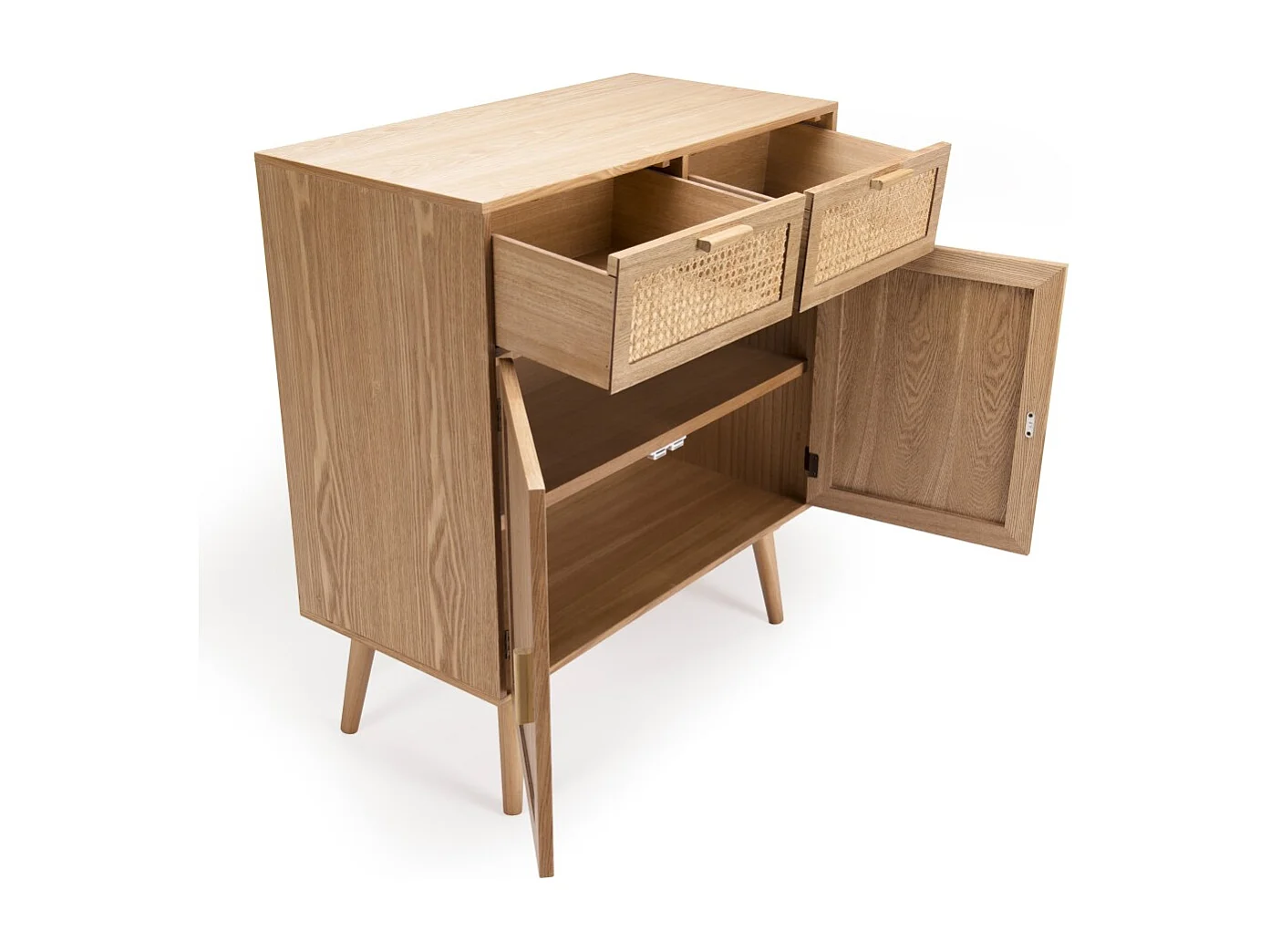 RODRIGO - Buffet couleur naturelle 2 tiroirs 2 portes bois cannage