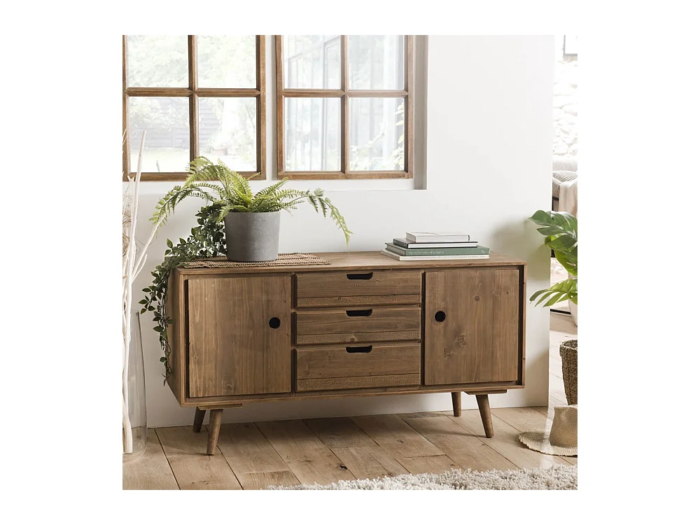 ANDY - Buffet scandi marron bois 2 portes 3 tiroirs Sapin