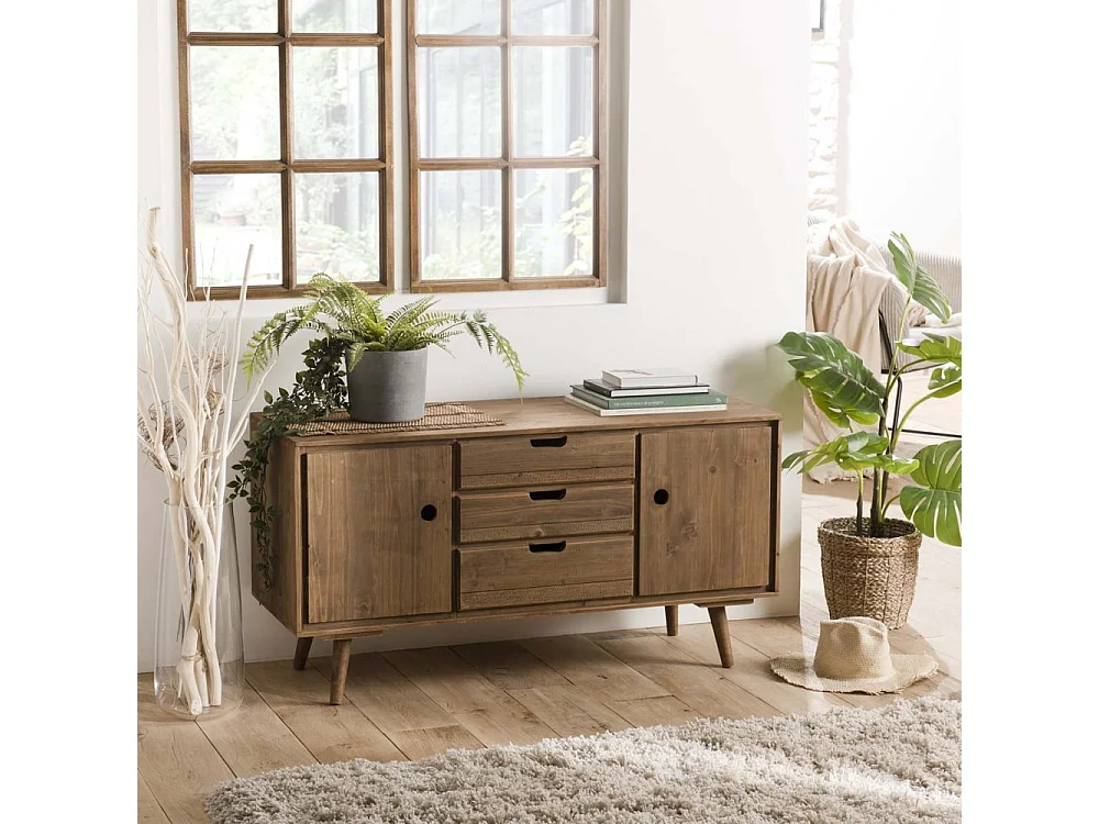 ANDY - Buffet scandi marron bois 2 portes 3 tiroirs