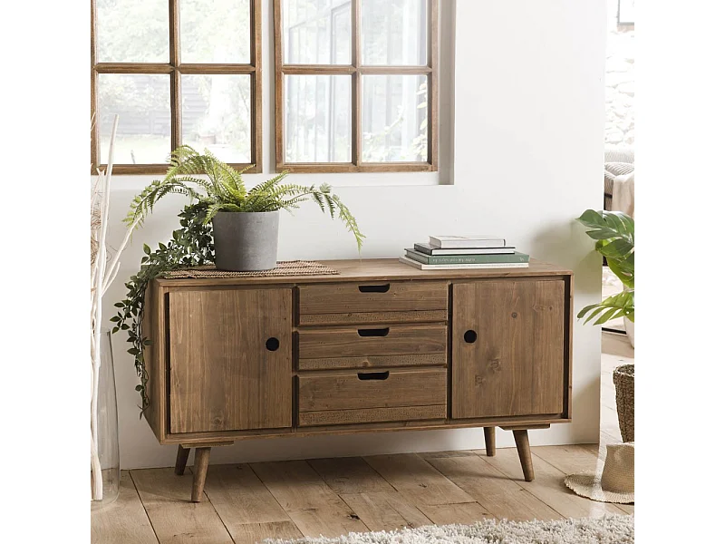 ANDY - Buffet scandi marron bois 2 portes 3 tiroirs