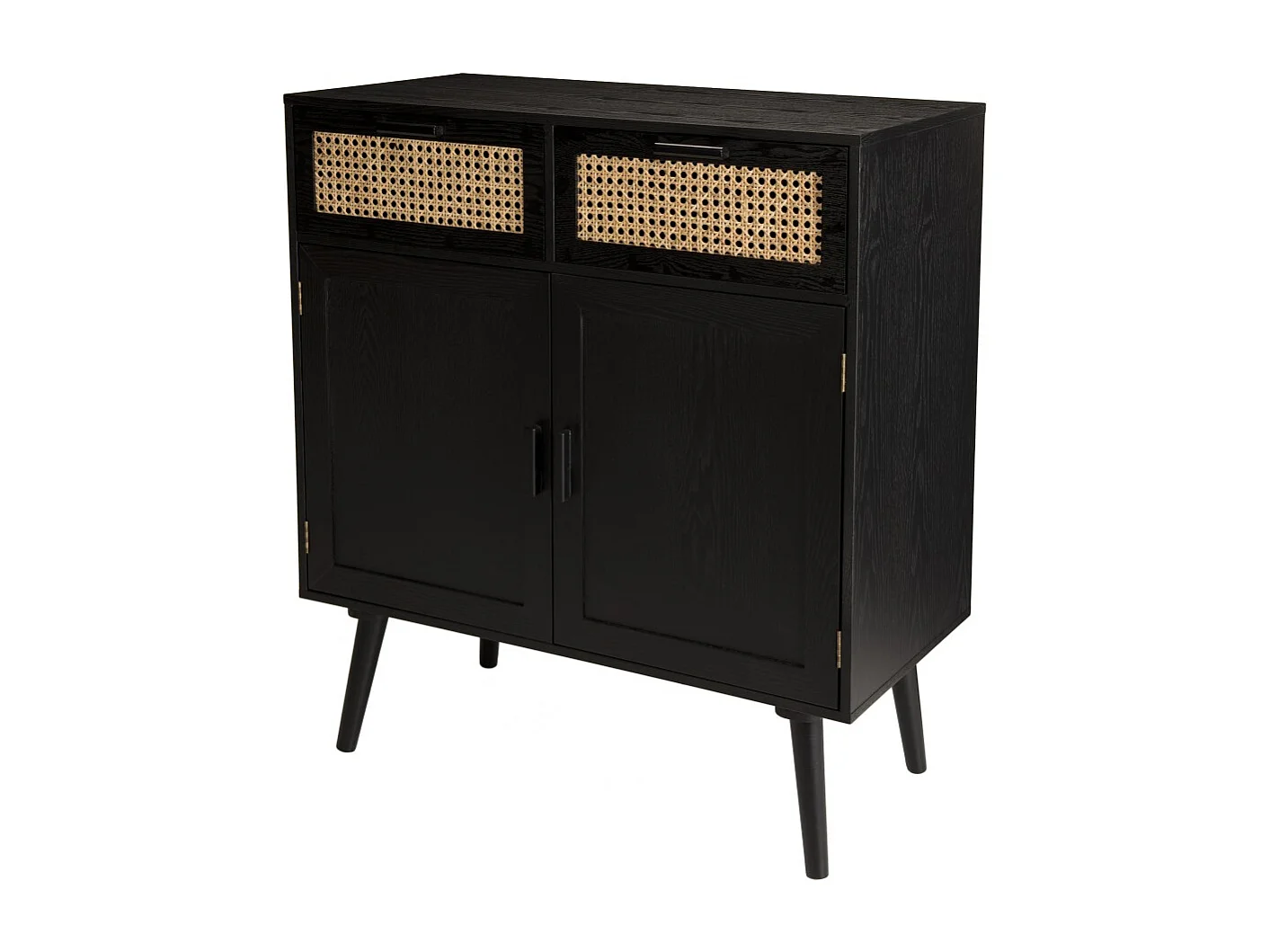 ANGELO - Buffet bois noir 2 tiroirs cannage 2 portes