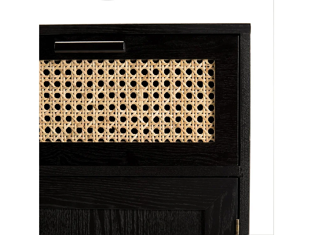 ANGELO - Buffet bois noir 2 tiroirs cannage 2 portes