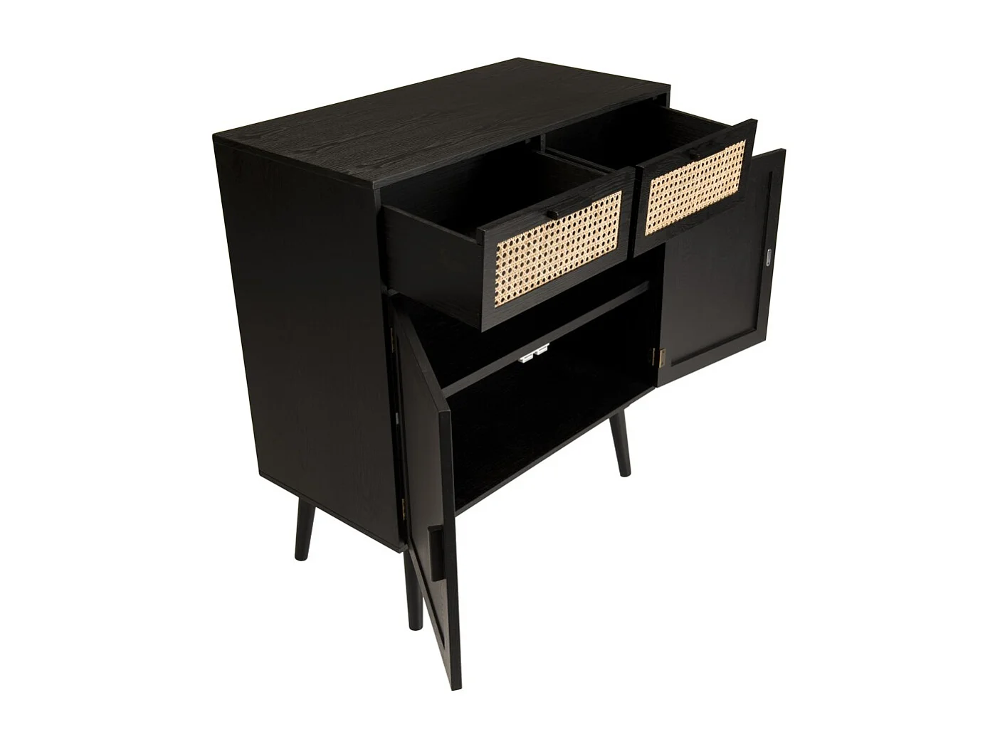 ANGELO - Buffet bois noir 2 tiroirs cannage 2 portes