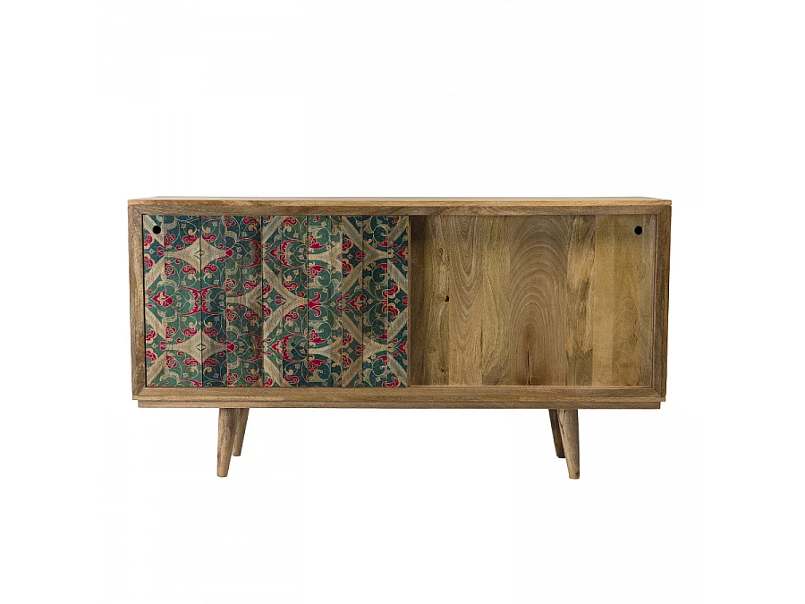 IRENE - Buffet bois Manguier naturel 160x45cm 2 portes coulissantes 1 étagère Bali