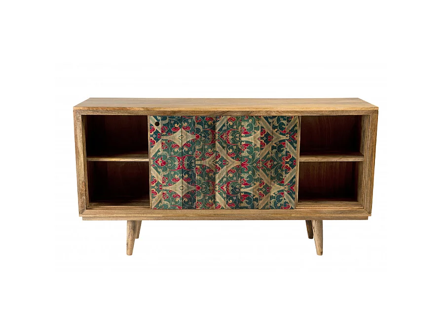 IRENE - Buffet bois Manguier naturel 160x45cm 2 portes coulissantes 1 étagère Bali