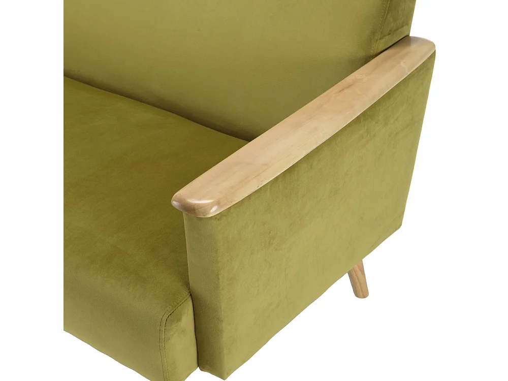 AGATHE - Canapé 2 places pieds et accoudoirs bois velours vert clair