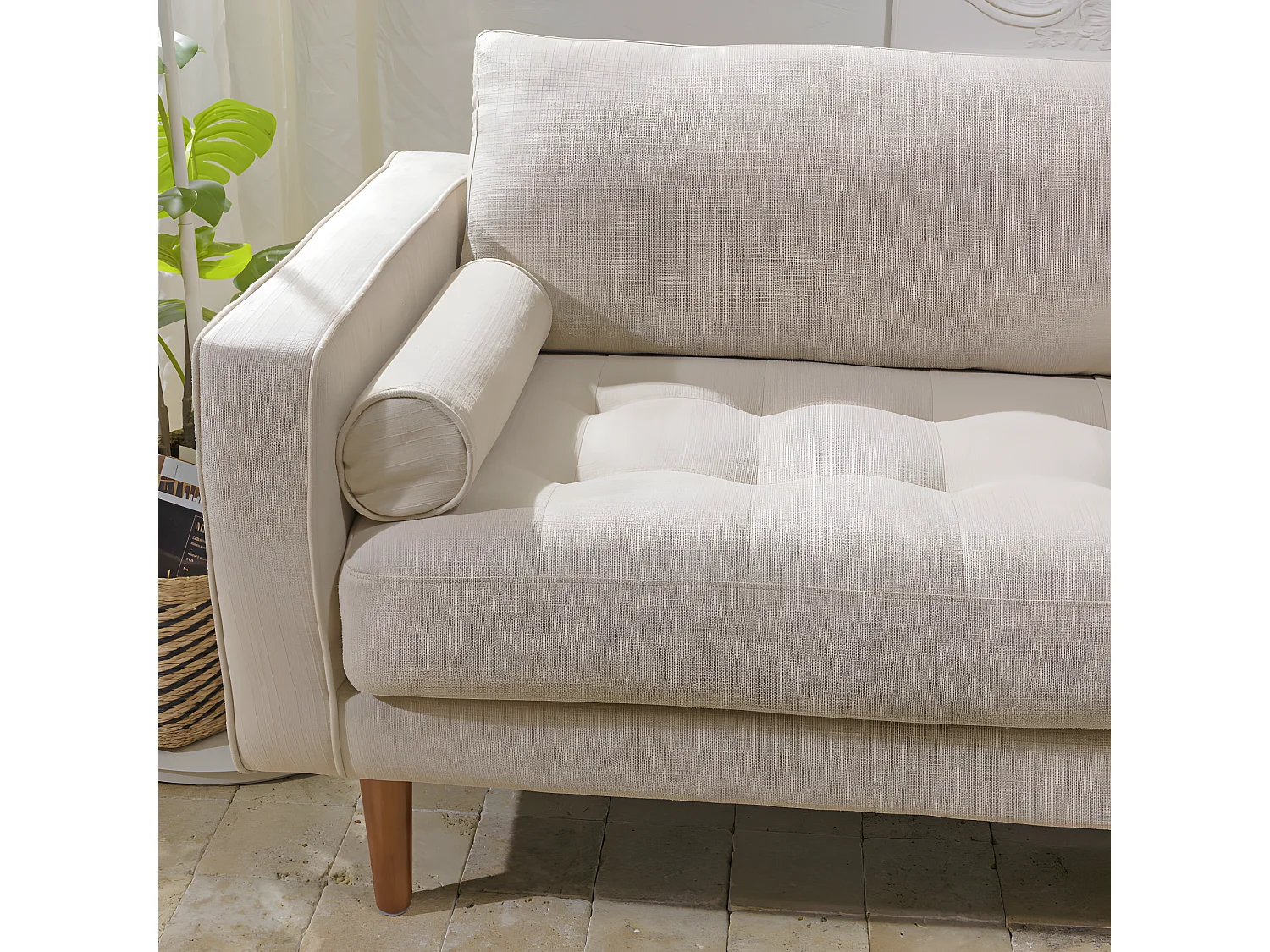 NOE - Canapé beige 4 places pieds en bois