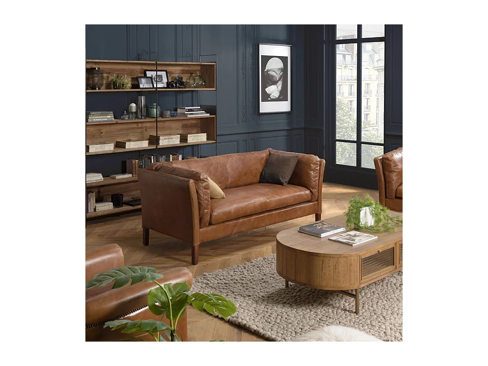 GASTON - Canapé marron MILANO vintage cuir 3 places pieds bois