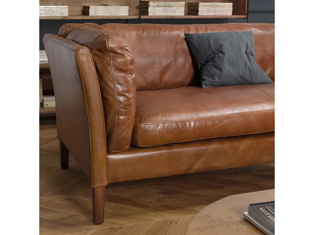 GASTON - Canapé marron MILANO vintage cuir 3 places pieds bois