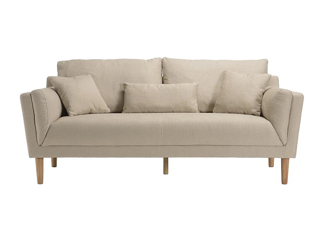 NELSON - Canapé beige 3 places pieds en bois