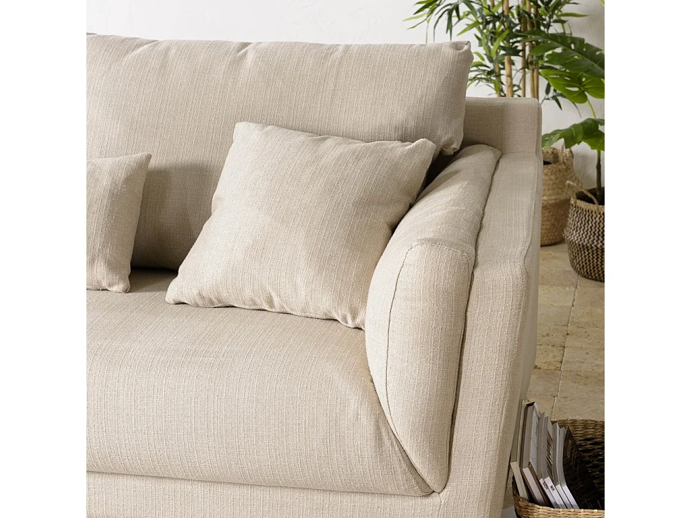 NELSON - Canapé beige 3 places pieds en bois