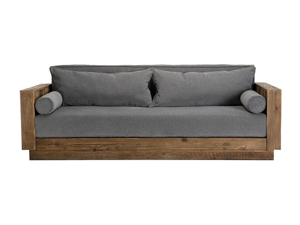 SANDY - Canapé 3 places bois Pin recyclé marron tissu gris
