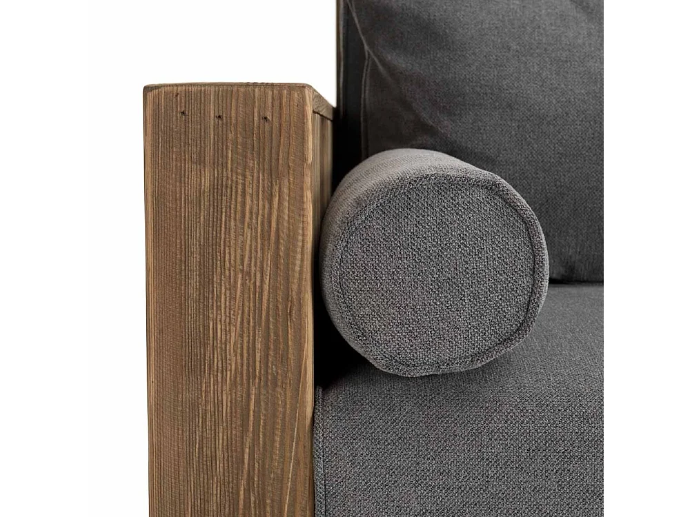 SANDY - Canapé 3 places bois Pin recyclé marron tissu gris