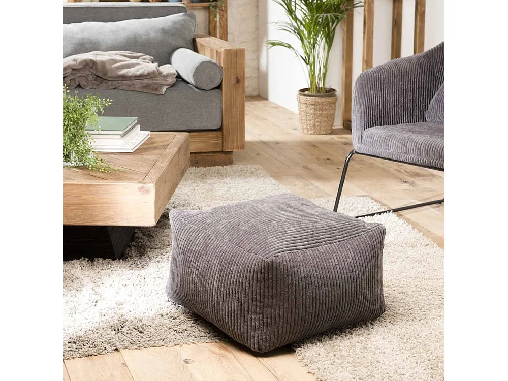 AGATHE - Pouf carré 57x57cm tissu velours côtelé gris anthracite
