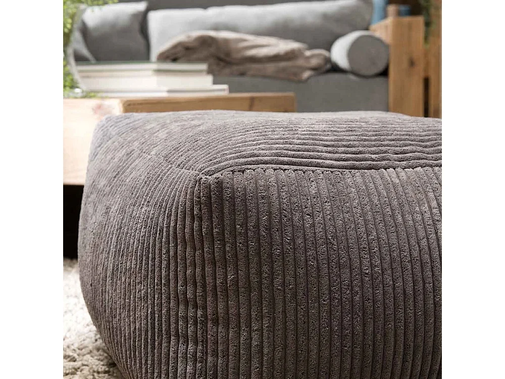 AGATHE - Pouf carré 57x57cm tissu velours côtelé gris anthracite