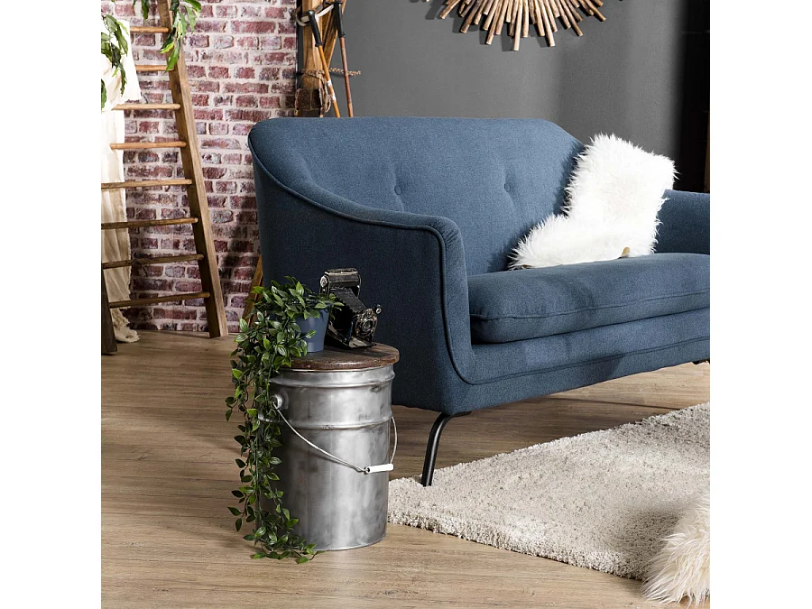 NOLAN - Tabouret rond 33x33cm bidon acier et bois recyclé - esprit Brocante