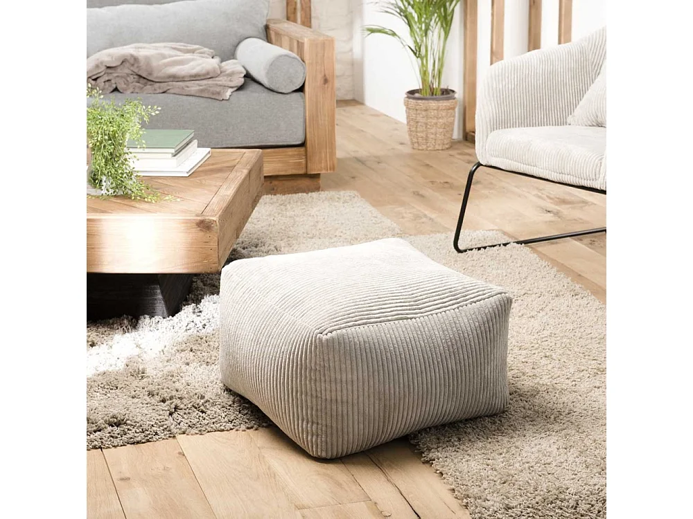 AGATHE - Pouf carré 57x57cm tissu velours côtelé gris