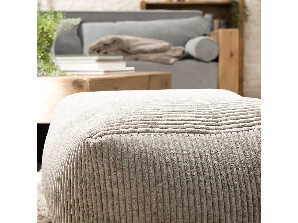 AGATHE - Pouf carré 57x57cm tissu velours côtelé gris