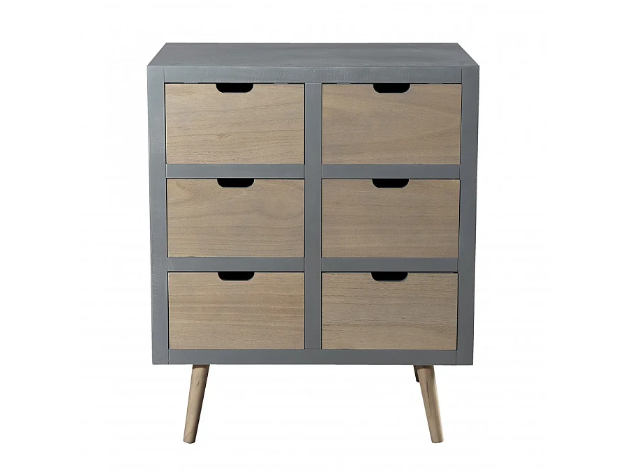 MARTIN - Commode grise 6 tiroirs beiges bois Pin