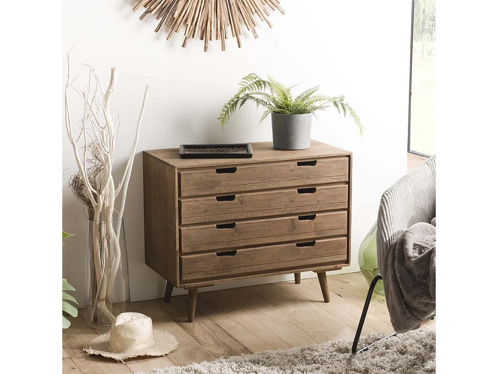 ANDY - Commode scandi bois marron 4 tiroirs