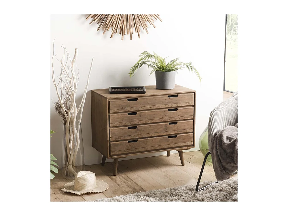 ANDY - Commode scandi bois marron 4 tiroirs