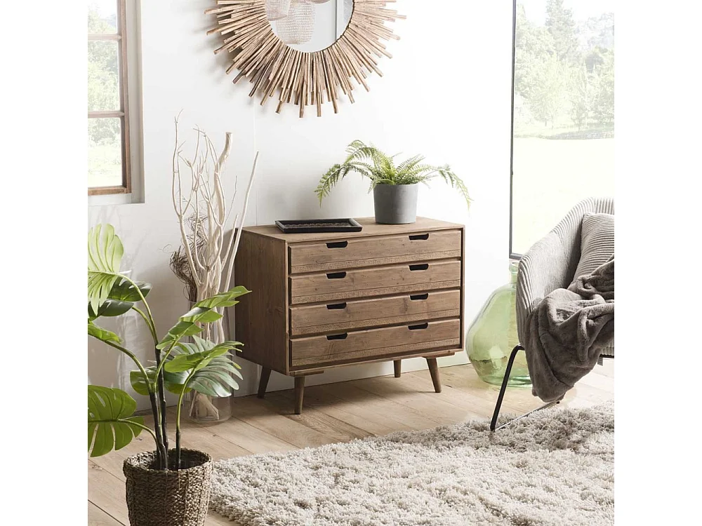ANDY - Commode scandi bois marron 4 tiroirs